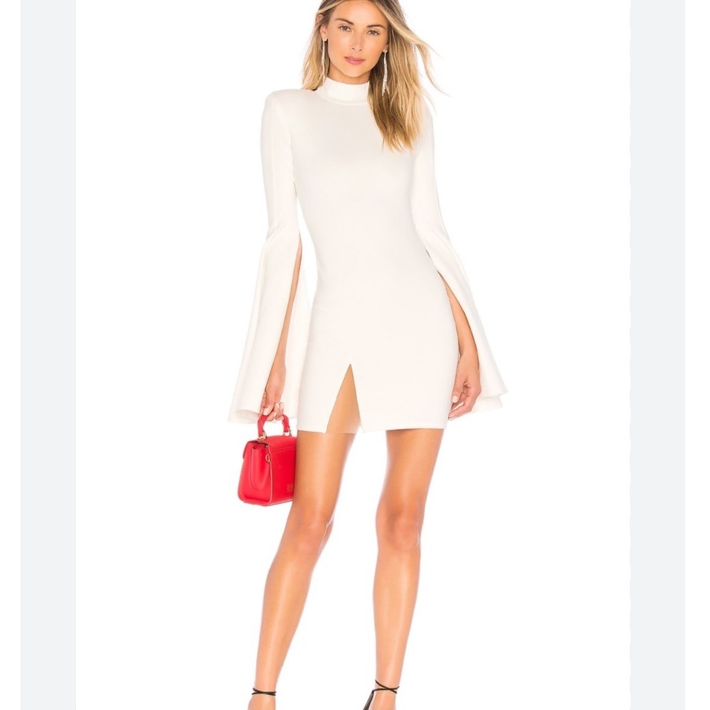 New Michael Costello x REVOLVE Mr. Gibson Mini Dress Ivory Sequin Mock Neck S M